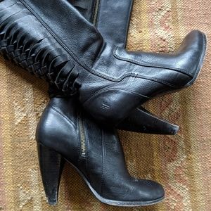 Black leather frye Mikaela twist knee high boots
